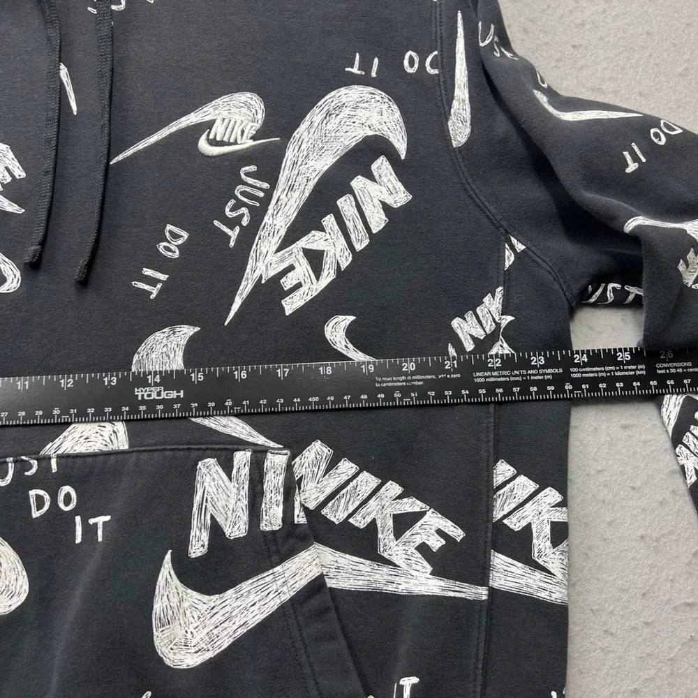 Nike Mens Hoodie Large Black White All Over Print Just Do It Swoosh Pullover